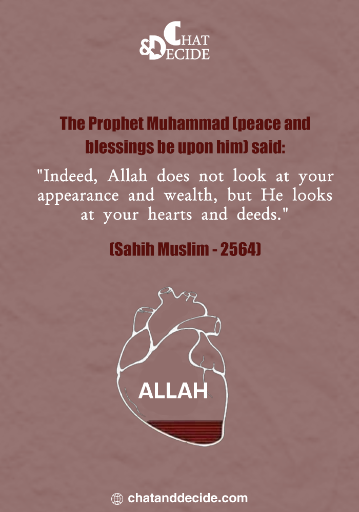 Allah judges by hearts and deeds, not by appearance or wealth.